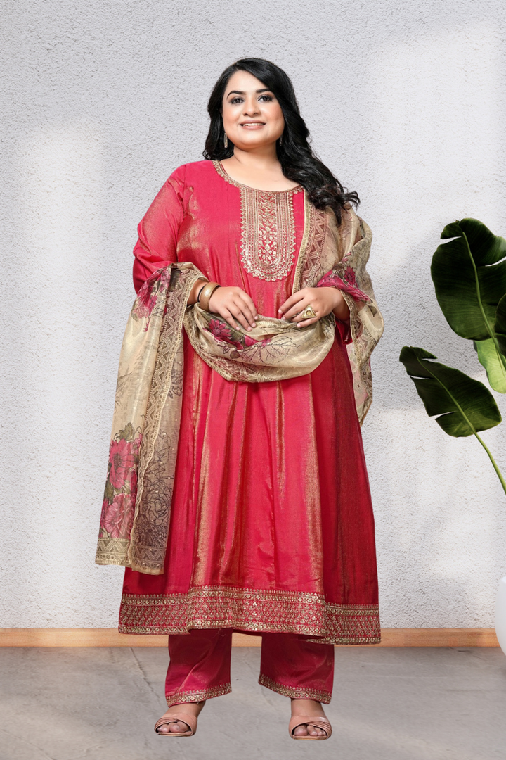 BEAUTIFUL 3 PIECE ROMAN SHIMMER SUIT WITH DIGITAL DUPATTA – 3XL TO 5XL