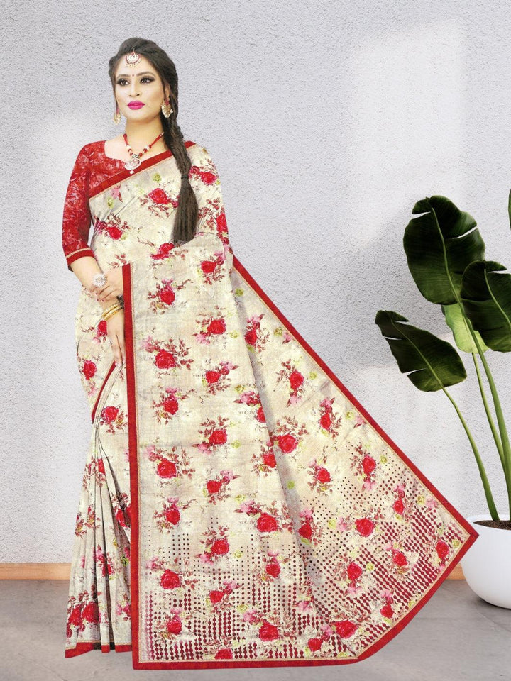 CHIFFON FLORAL SAREE WITH BEAUTIFUL DESIGN WITH BLOUSE, 9 BEAUTIFUL COLORS