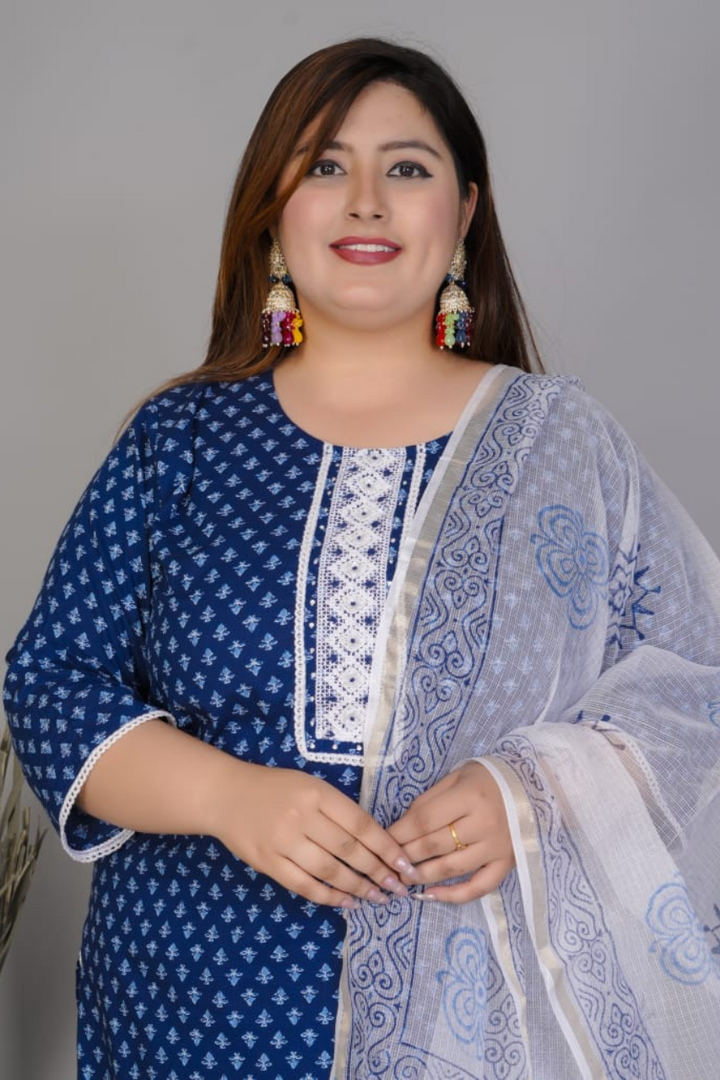 PLUS SIZE 3 PIECE BEAUTIFUL COTTON PRINTED SUIT WITH DUPATTA