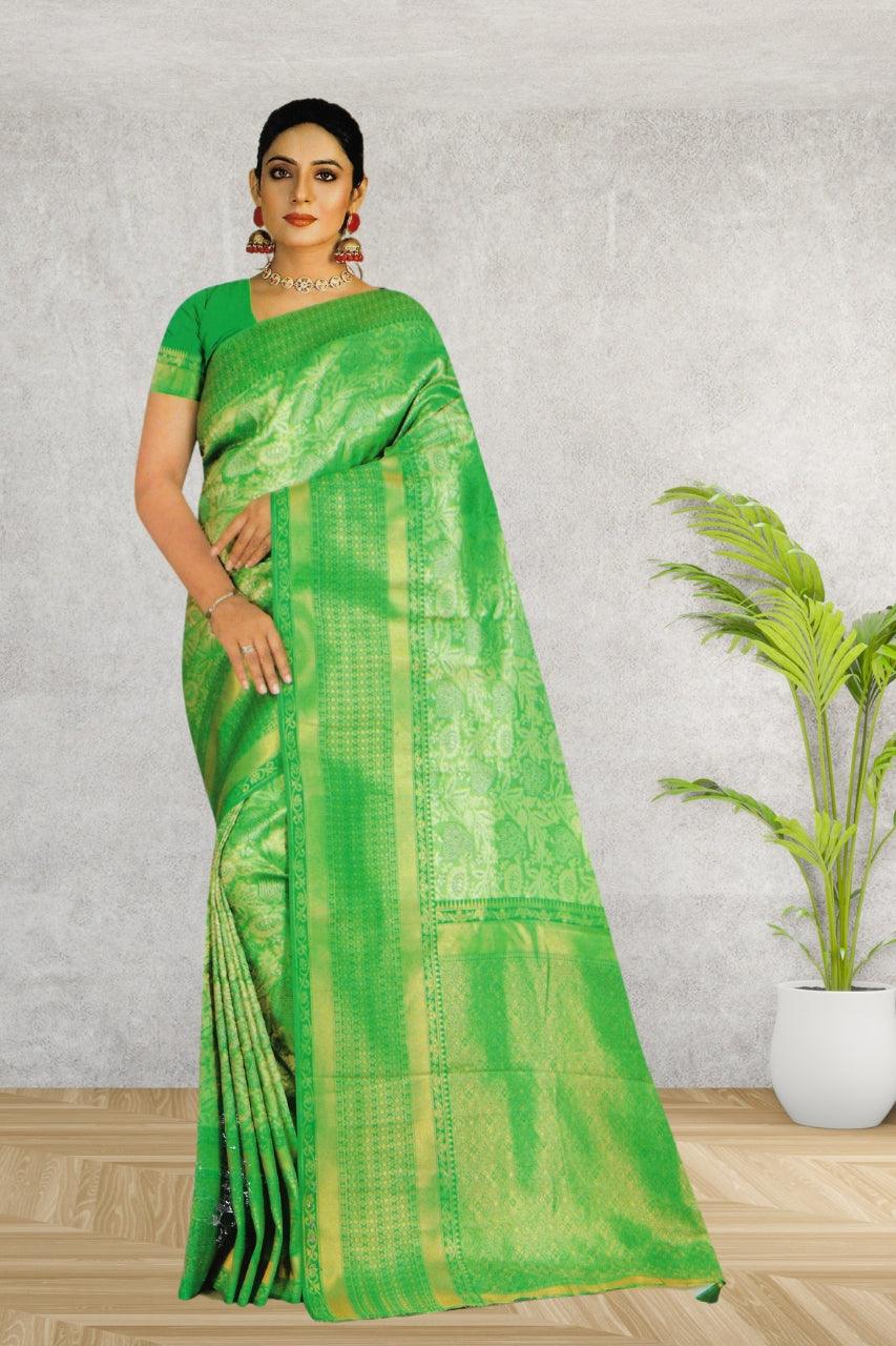KANCHIPURAM SILK SAREE FOR WOMEN, WITH BLOUSE, FESTIVE AND PARTY OCCASIONS, 4 COLORS