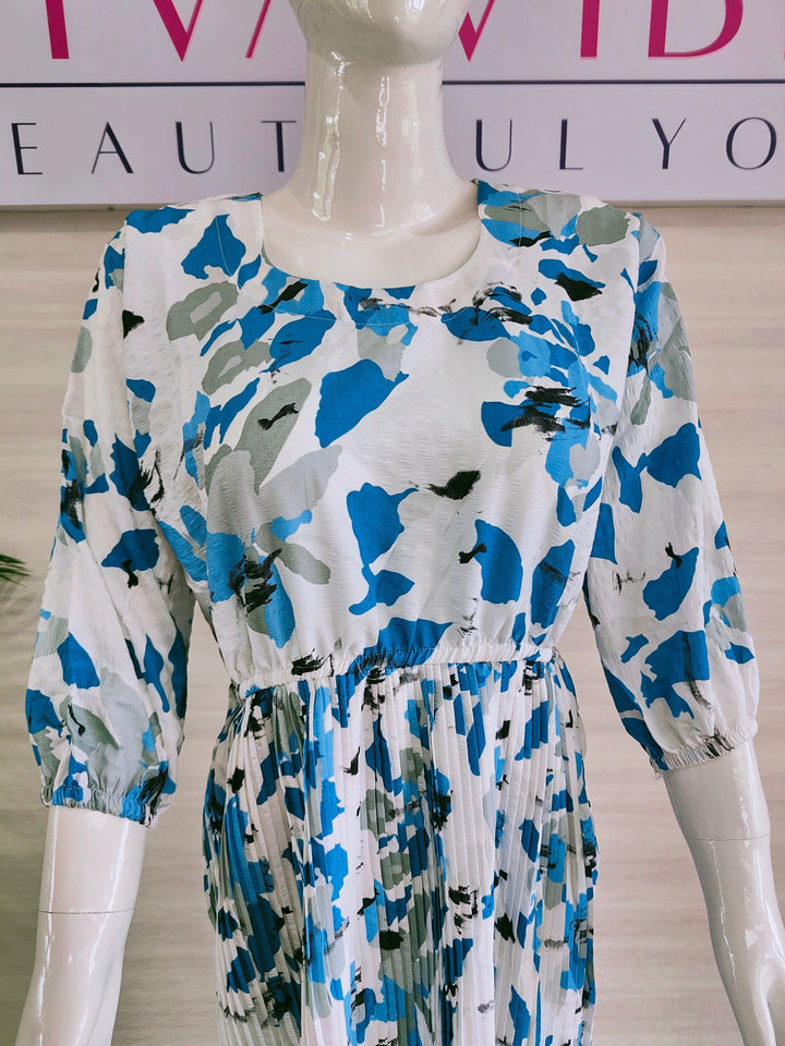 IMPORTED FABRIC POPCORN COTTON FLORAL DRESS FOR  WOMEN, 4 COLORS