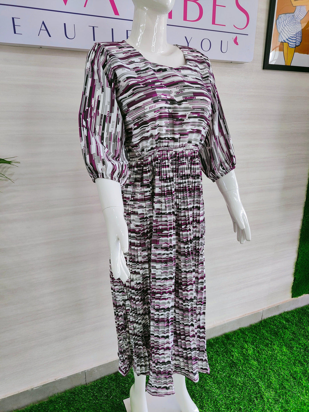 IMPORTED FABRIC POPCORN COTTON LINING DESIGN DRESS FOR WOMEN, 4 COLORS