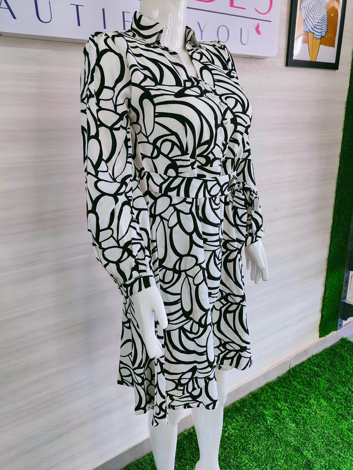 BLACK AND WHITE PRINTED IMPORTED FABRIC TUNICS FOR WOMEN