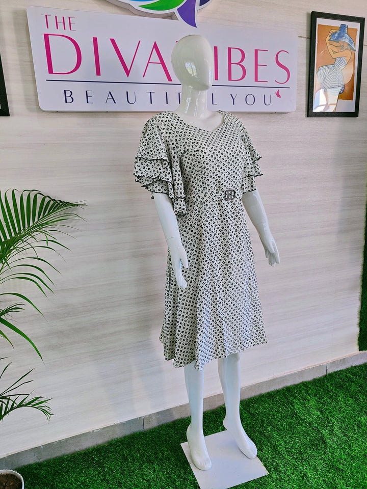 BLACK AND WHITE PRINTED IMPORTED FABRIC TUNIC DRESS FOR WOMEN  - FREE SIZE Fits M L XL 2XL
