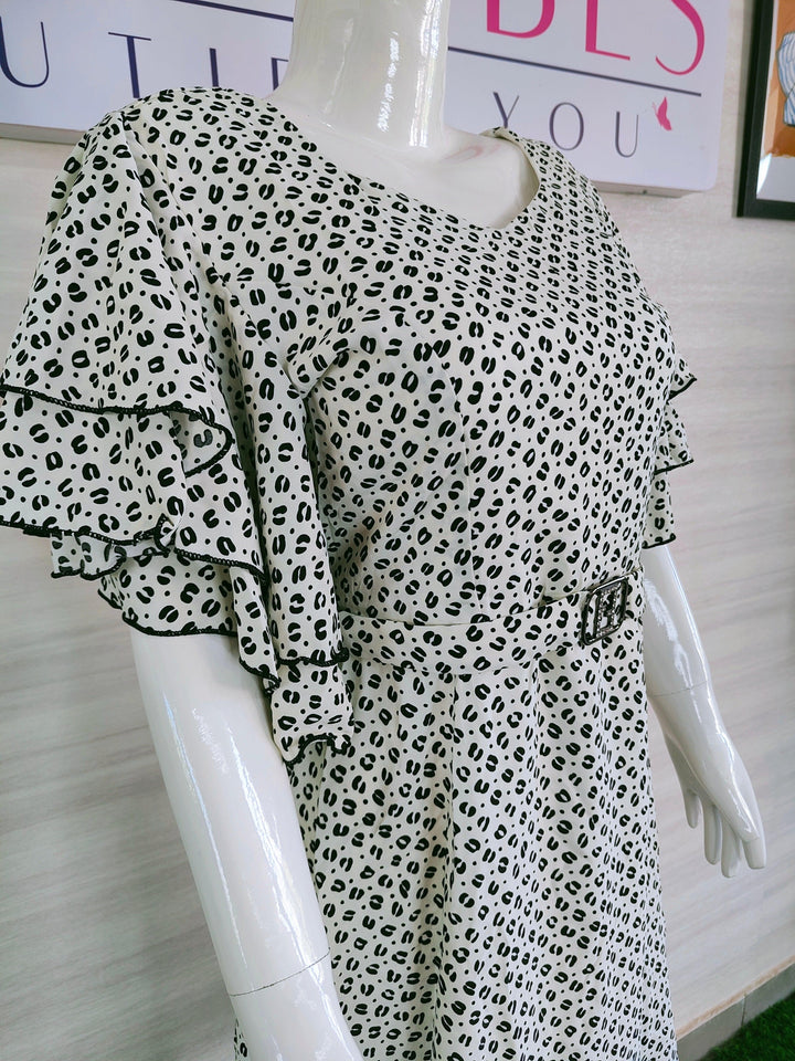 BLACK AND WHITE PRINTED IMPORTED FABRIC TUNIC DRESS FOR WOMEN  - FREE SIZE Fits M L XL 2XL