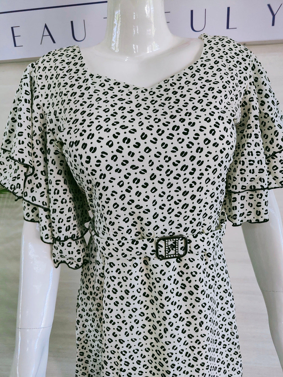BLACK AND WHITE PRINTED IMPORTED FABRIC TUNIC DRESS FOR WOMEN  - FREE SIZE Fits M L XL 2XL