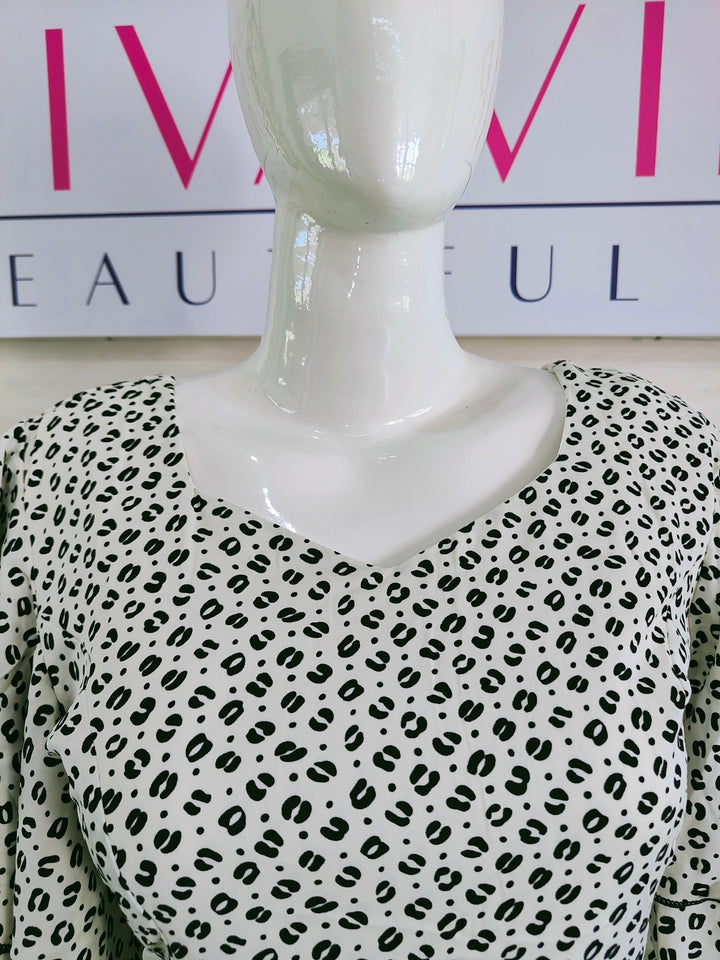 BLACK AND WHITE PRINTED IMPORTED FABRIC TUNIC DRESS FOR WOMEN  - FREE SIZE Fits M L XL 2XL