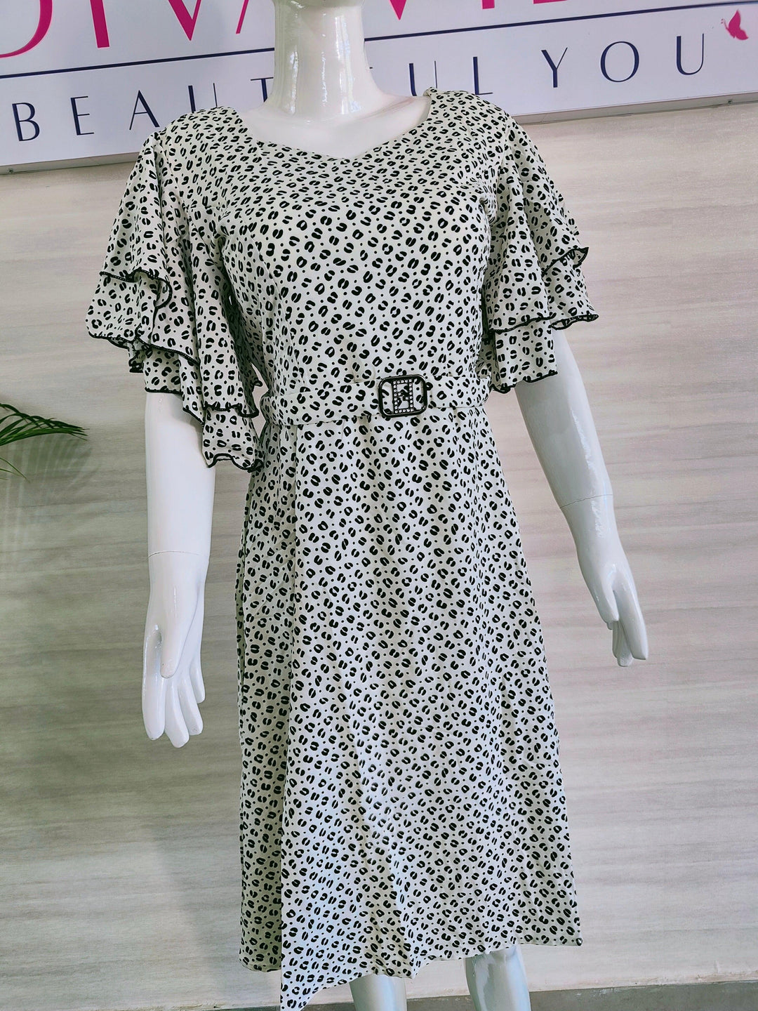 BLACK AND WHITE PRINTED IMPORTED FABRIC TUNIC DRESS FOR WOMEN  - FREE SIZE Fits M L XL 2XL