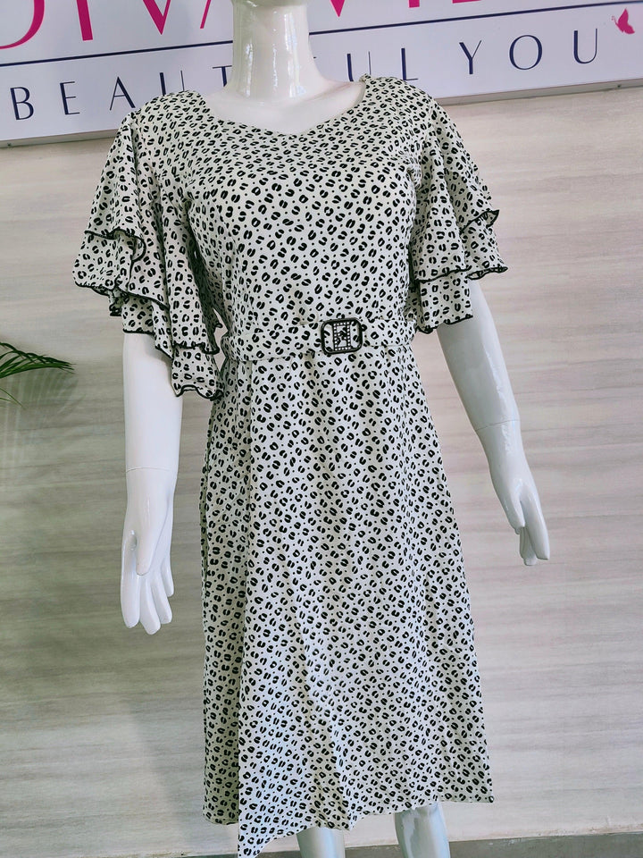 BLACK AND WHITE PRINTED IMPORTED FABRIC TUNIC DRESS FOR WOMEN  - FREE SIZE Fits M L XL 2XL