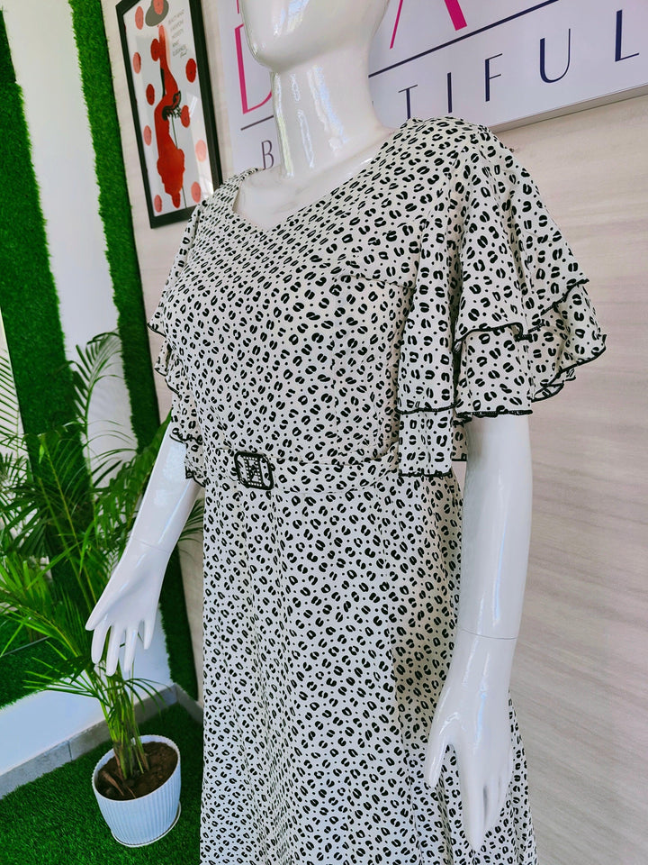 BLACK AND WHITE PRINTED IMPORTED FABRIC TUNIC DRESS FOR WOMEN  - FREE SIZE Fits M L XL 2XL