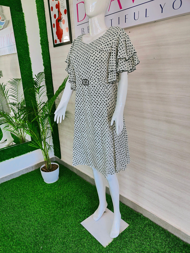 BLACK AND WHITE PRINTED IMPORTED FABRIC TUNIC DRESS FOR WOMEN  - FREE SIZE Fits M L XL 2XL