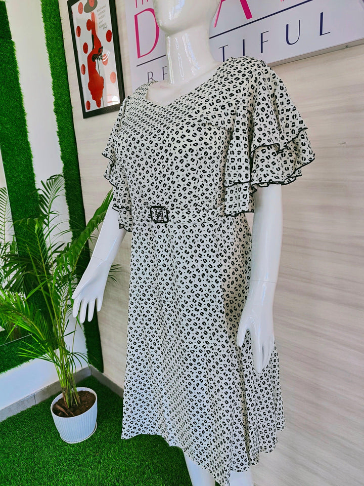 BLACK AND WHITE PRINTED IMPORTED FABRIC TUNIC DRESS FOR WOMEN  - FREE SIZE Fits M L XL 2XL