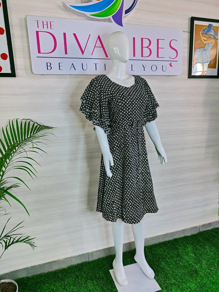 BLACK AND WHITE PRINTED IMPORTED FABRIC TUNIC DRESS FOR WOMEN  - FREE SIZE Fits M L XL 2XL