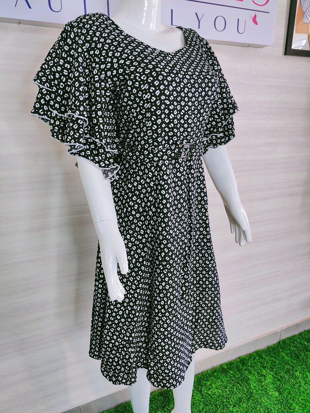 BLACK AND WHITE PRINTED IMPORTED FABRIC TUNIC DRESS FOR WOMEN  - FREE SIZE Fits M L XL 2XL