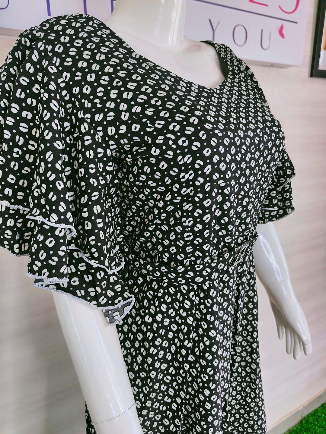 BLACK AND WHITE PRINTED IMPORTED FABRIC TUNIC DRESS FOR WOMEN  - FREE SIZE Fits M L XL 2XL