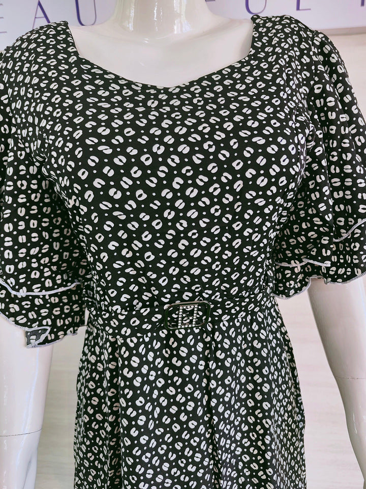 BLACK AND WHITE PRINTED IMPORTED FABRIC TUNIC DRESS FOR WOMEN  - FREE SIZE Fits M L XL 2XL