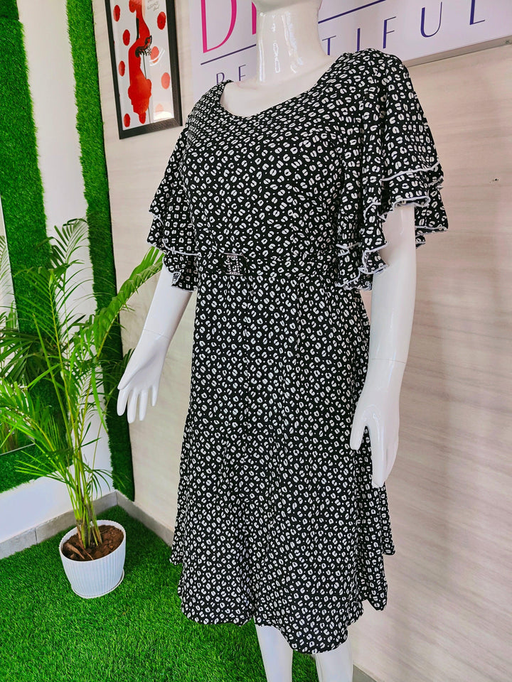 BLACK AND WHITE PRINTED IMPORTED FABRIC TUNIC DRESS FOR WOMEN  - FREE SIZE Fits M L XL 2XL