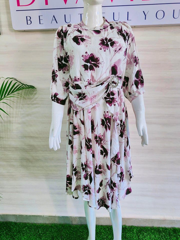 WHITE FLORAL IMPORTED FABBRIC BEAUTIFUL TUNIC DRESS FOR WOMEN, 3 COLORS
