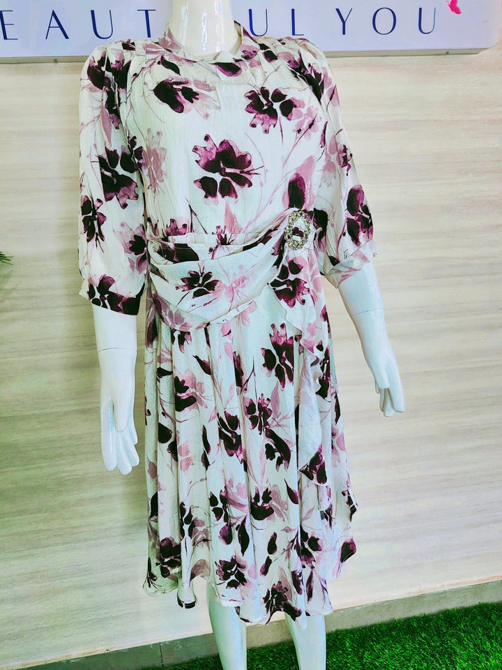 WHITE FLORAL IMPORTED FABBRIC BEAUTIFUL TUNIC DRESS FOR WOMEN, 3 COLORS