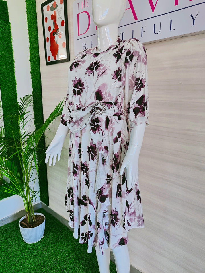 WHITE FLORAL IMPORTED FABBRIC BEAUTIFUL TUNIC DRESS FOR WOMEN, 3 COLORS