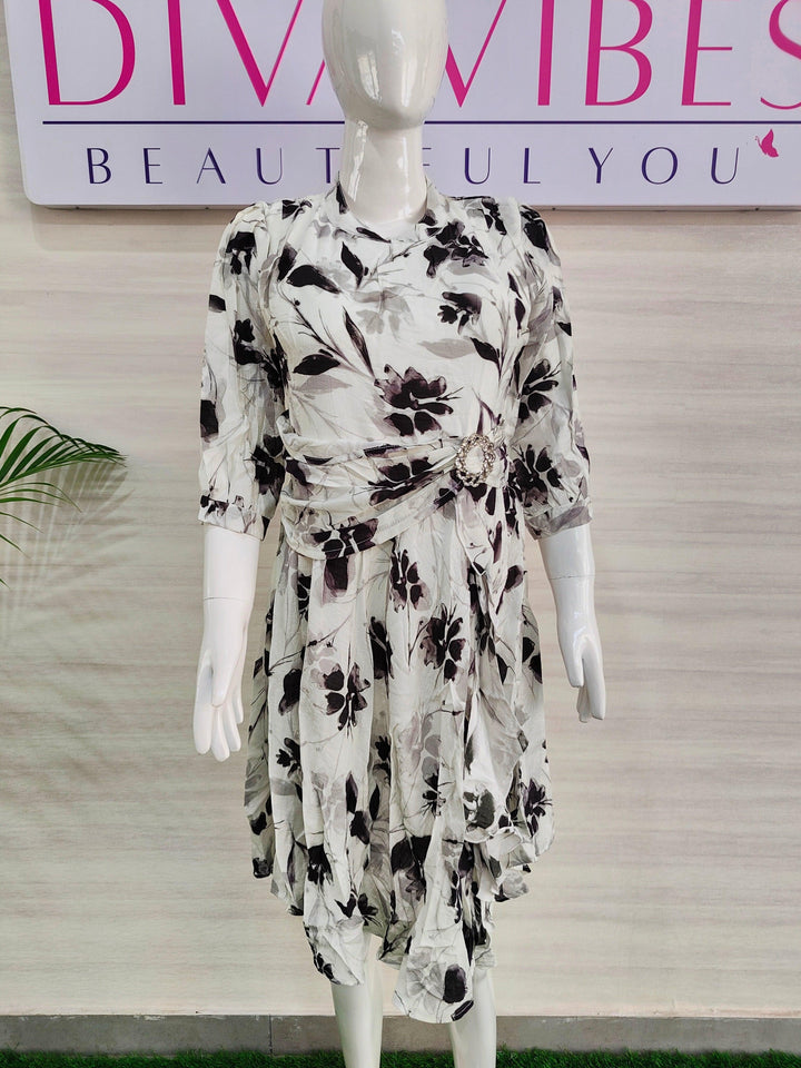 WHITE FLORAL IMPORTED FABBRIC BEAUTIFUL TUNIC DRESS FOR WOMEN, 3 COLORS