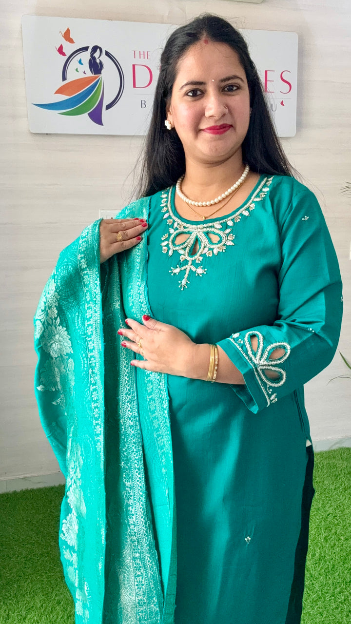 Elegant Teal Embroidered Kurta Set with Dupatta