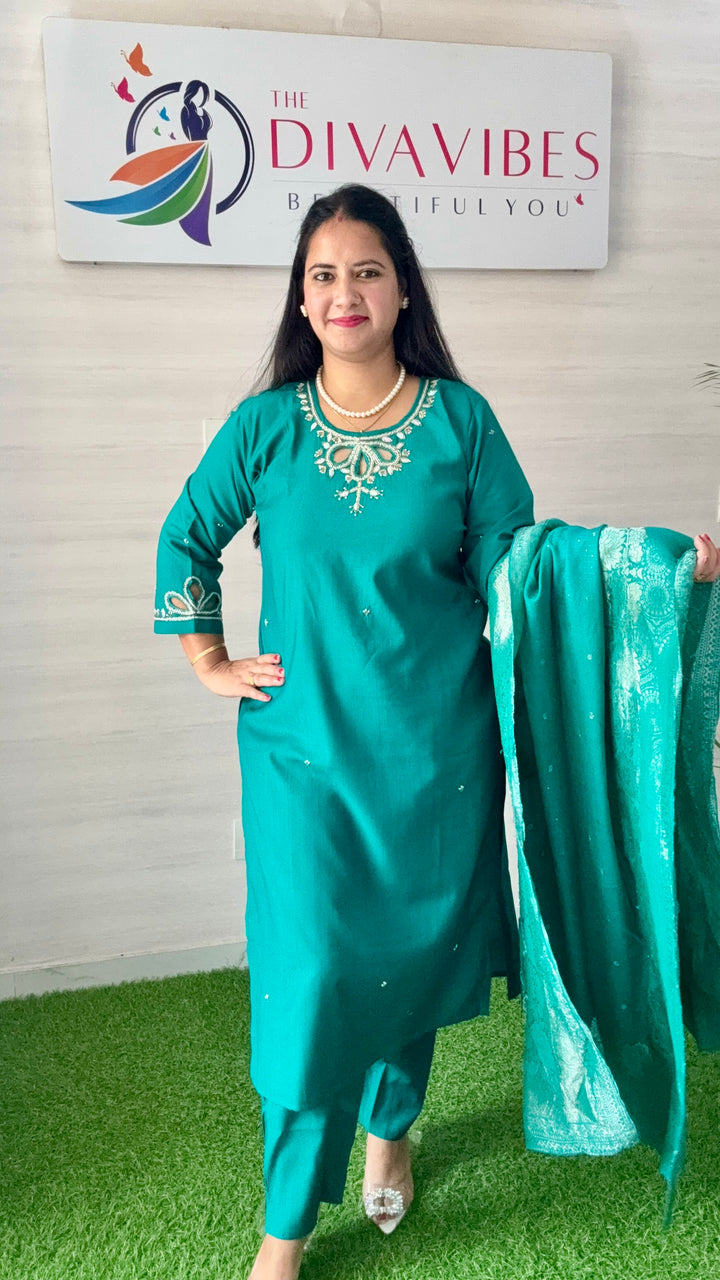 Elegant Teal Embroidered Kurta Set with Dupatta