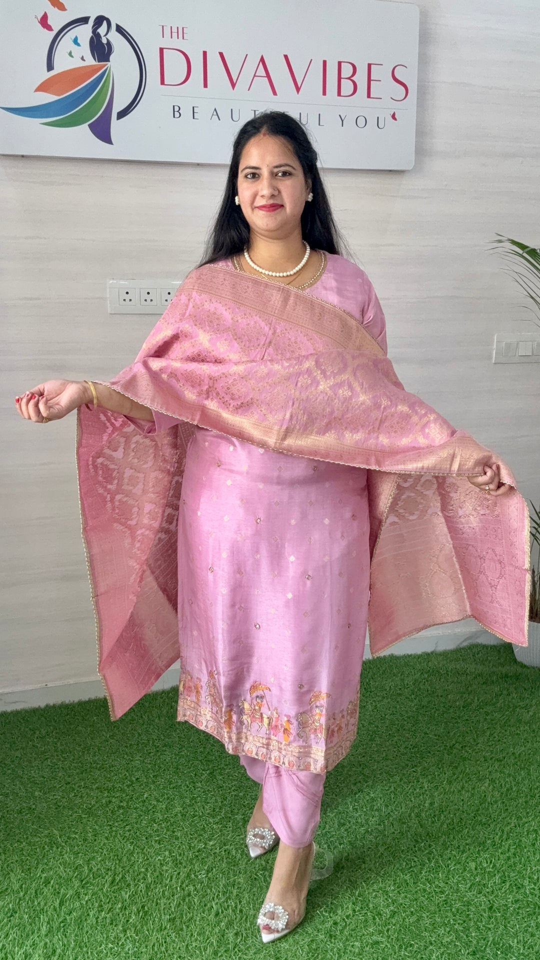 Blush Elegance – Silk Premium Women Cotton Suit with Banarasi Dupatta & Baraat Work on Daman