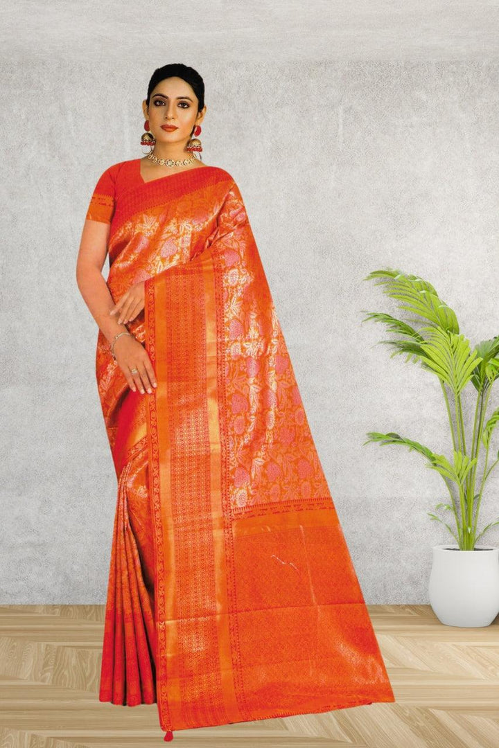 KANCHIPURAM SILK SAREE FOR WOMEN, WITH BLOUSE, FESTIVE AND PARTY OCCASIONS, 4 COLORS