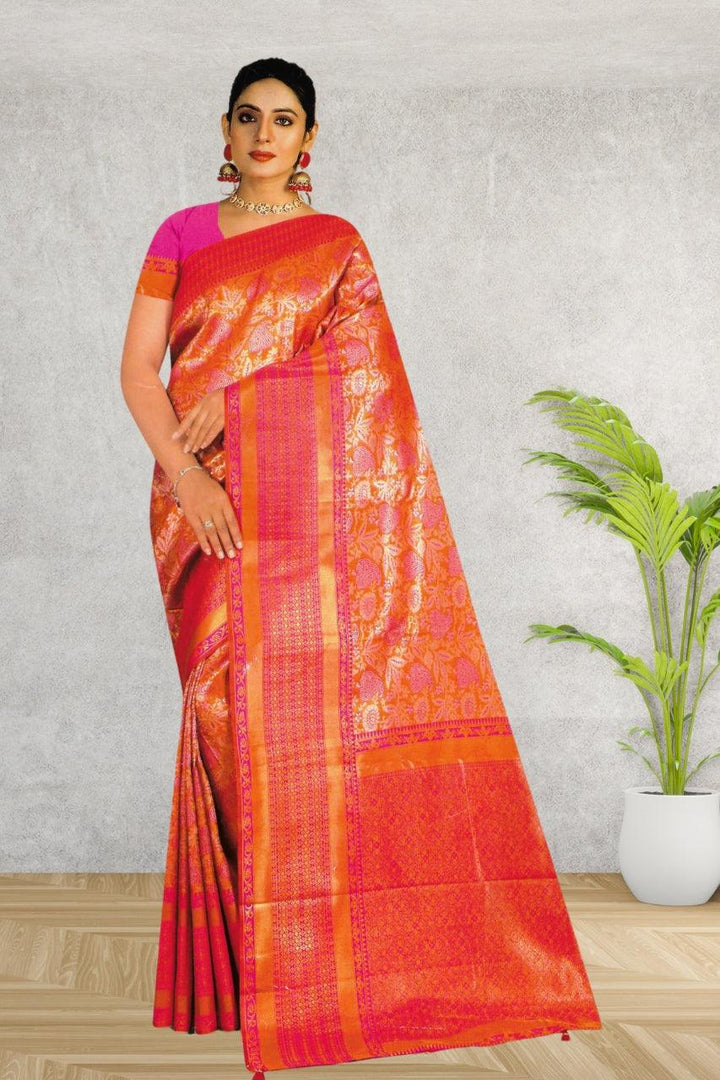 KANCHIPURAM SILK SAREE FOR WOMEN, WITH BLOUSE, FESTIVE AND PARTY OCCASIONS, 4 COLORS