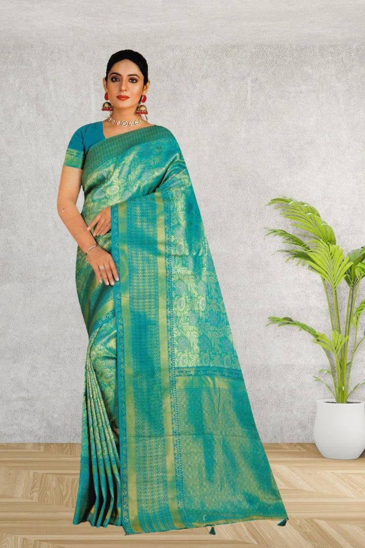 KANCHIPURAM SILK SAREE FOR WOMEN, WITH BLOUSE, FESTIVE AND PARTY OCCASIONS, 4 COLORS