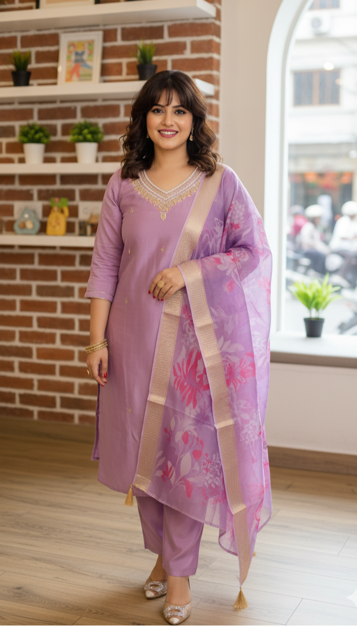 Embrace the elegance of lavender! 💜 Beautiful Suit for Daily Wear or Small Gatherings