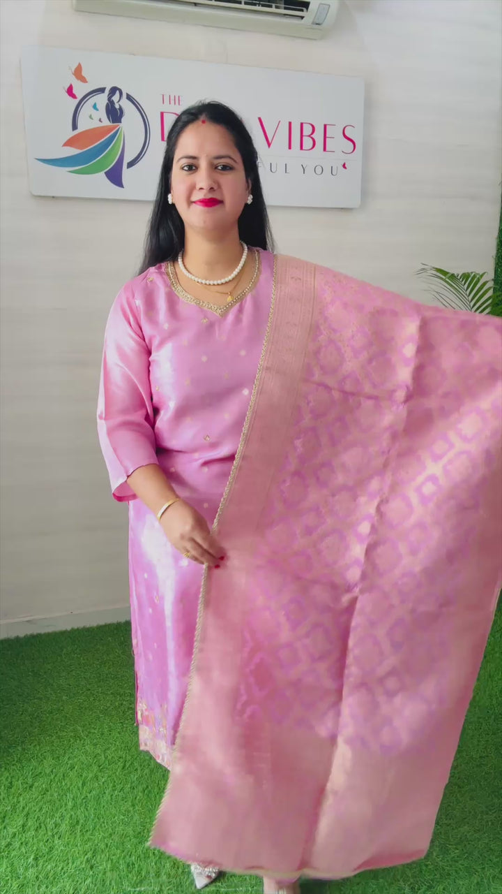 Blush Elegance – Silk Premium Women Cotton Suit with Banarasi Dupatta & Baraat Work on Daman