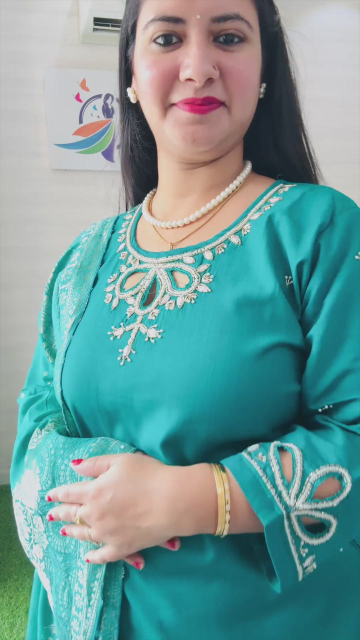 Elegant Teal Embroidered Kurta Set with Dupatta