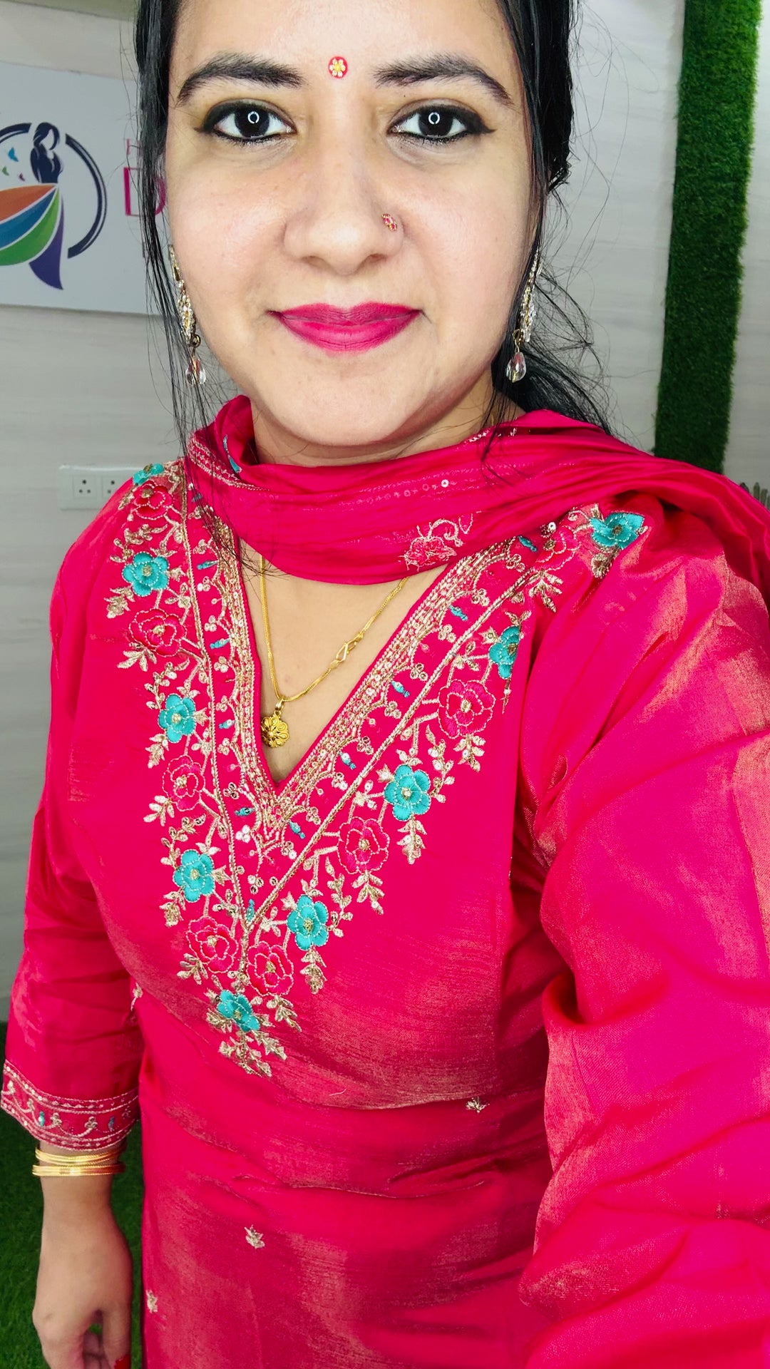 Royal Rose – Beautiful Heavy Roman Silk Shimmer Suit with Handwork & Soft Dupatta Ensemble