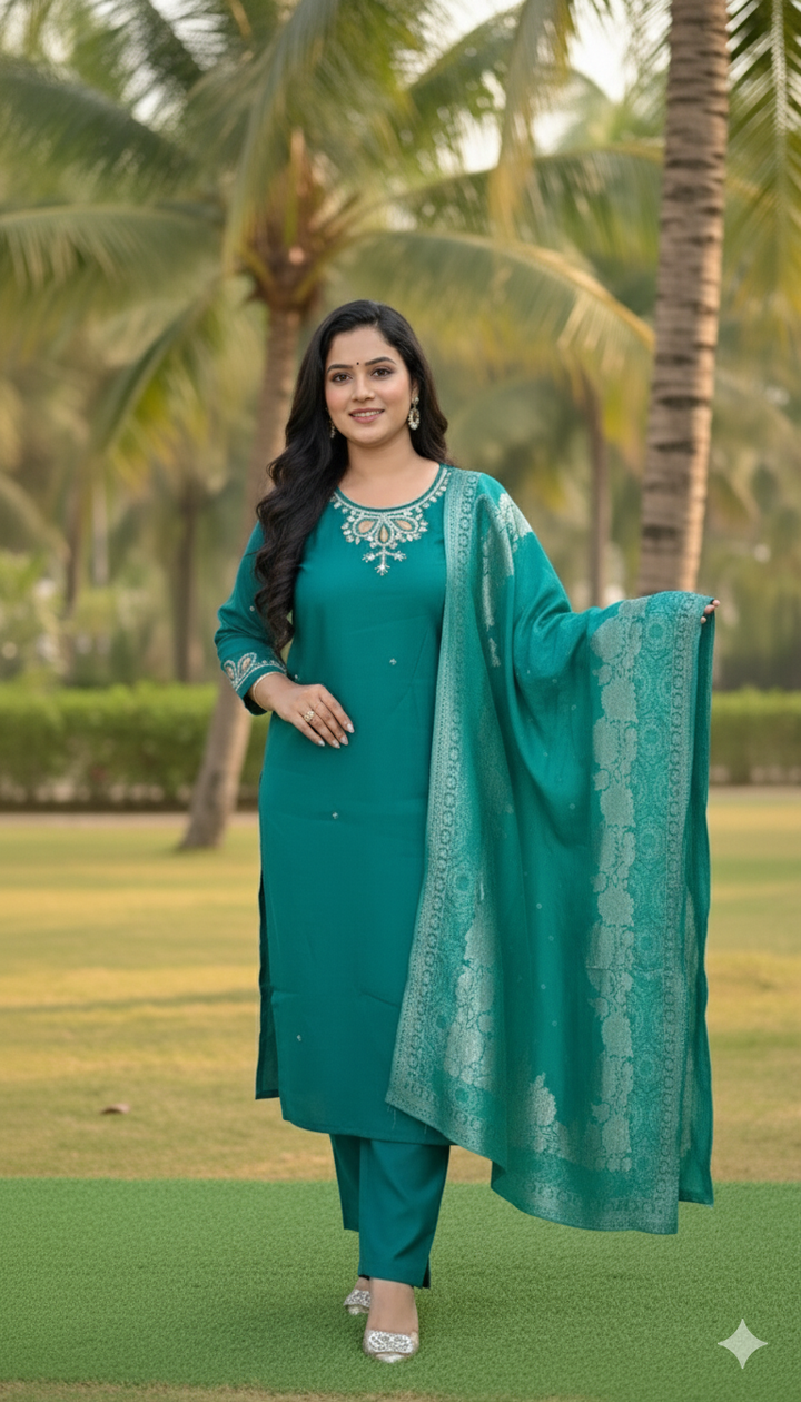 Elegant Teal Embroidered Kurta Set with Dupatta